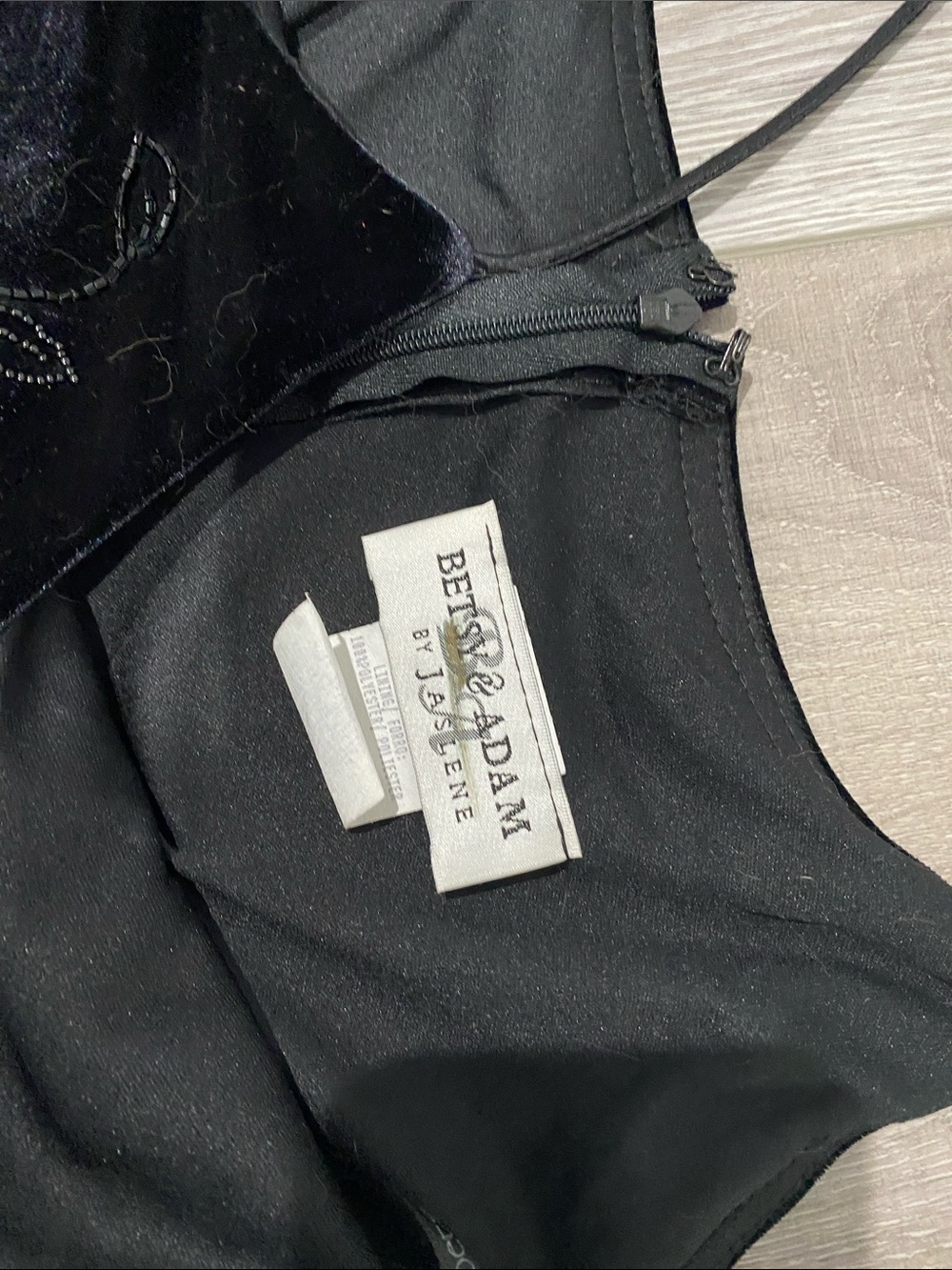 Y2K Black Velvet Slip Dress with Beaded Floral Detail - Picture 4 of 5